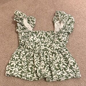 Abercrombie & Fitch Olive Leaf Pattern Blouse